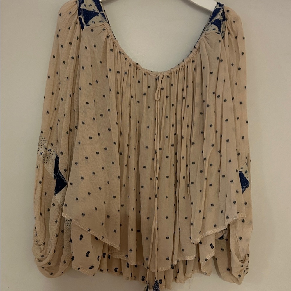 Free people Bohemian Cream and Blue Women's Top large - Picture 7 of 7